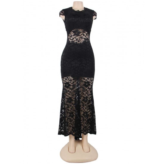 Plus Size Black Lace Backless Party Gown