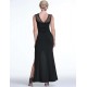 Elegant Black Slit Side Ruched Dress