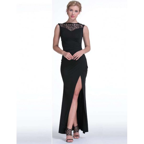 Elegant Black Slit Side Ruched Dress