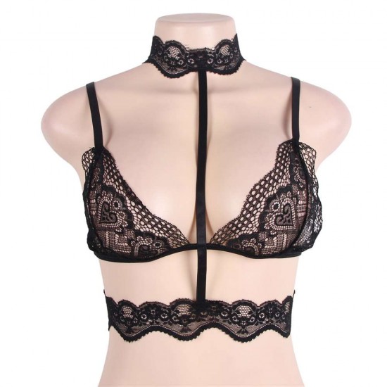 Black Seductive Strappy Choker Lace Bra Lingerie