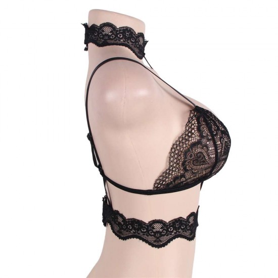 Plus Size Seductive Strappy Choker Lace Bra Lingerie