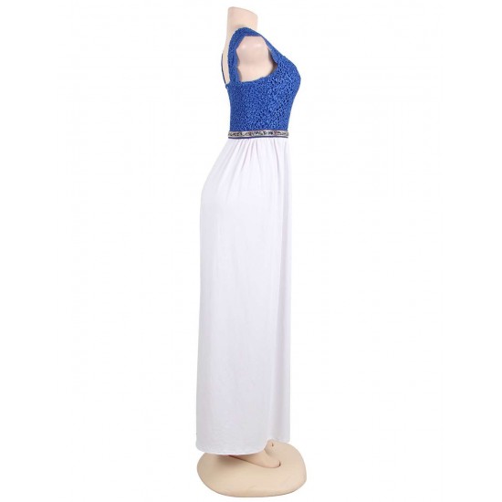 Glamorous Sleeveless White Blue Maxi Dress