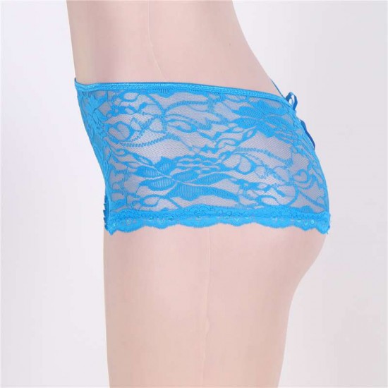 Hot Blue Lace Open Crotch Panty