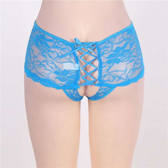 Hot Blue Lace Open Crotch Panty