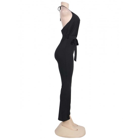 Black Wide Leg Halter Jumpsuit