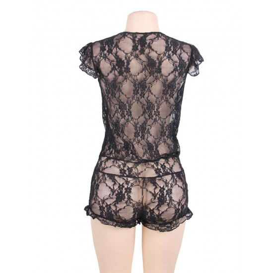 Black Lace Deep V Sexy Teddy