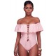 Pink Ruffle Off-The-Shoulder One Piece Swimsuit