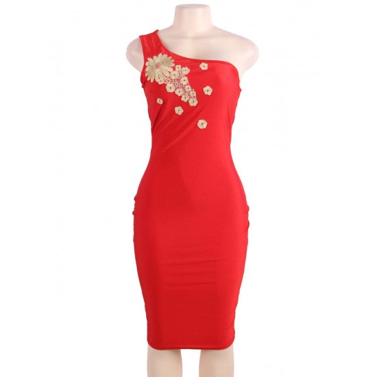 Plus Size Delicate Red One-shoulder Bodycon Dress