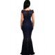 Dark Blue Lace Elegant Fishtail Party Gown For Women