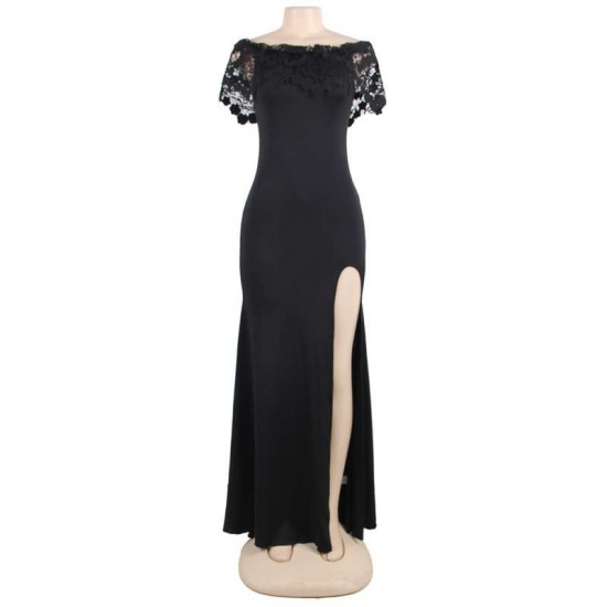 Plus Size Black Fashion Lace Off Shoulder Party Dress