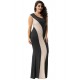 Plus Size Black And Nude One Shoulder Maxi Dress