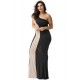 Plus Size Black And Nude One Shoulder Maxi Dress