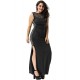 Plus Size Ruffled Sequin Lace Trim Black Maxi Dress