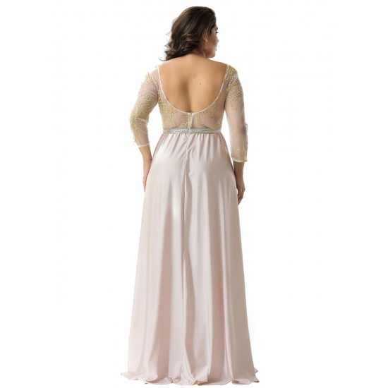 Plus Size Apricot Transparent Embroidery Gown