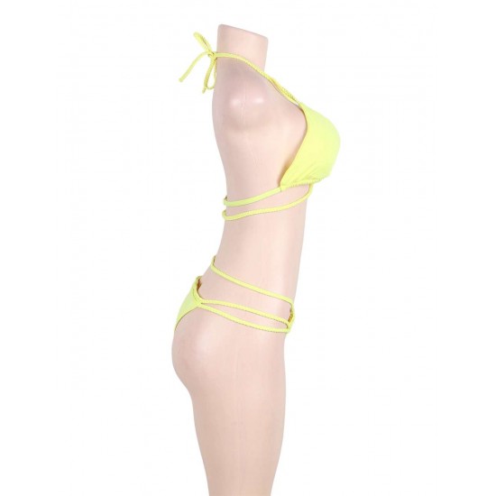 Sexy Summer Women Yellow Braided Bikini Set