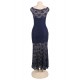 Dark Blue Lace Elegant Fishtail Party Gown For Women