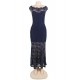 Plus Size Dark Blue Lace Elegant Party Gown