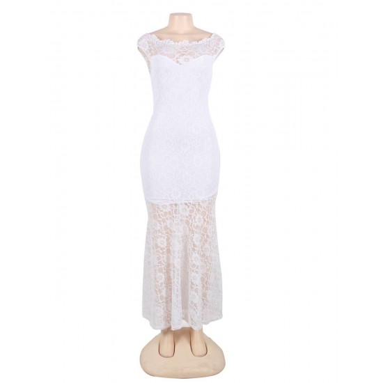 Plus Size White Lace Elegant Party Gown