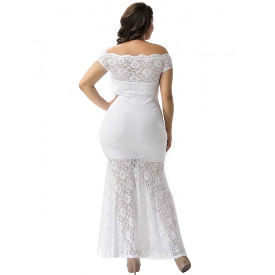 Plus Size White Lace Elegant Party Gown