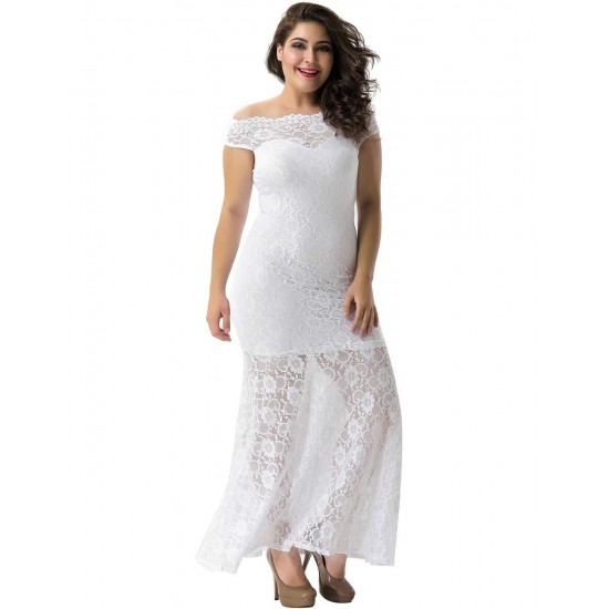 Plus Size White Lace Elegant Party Gown