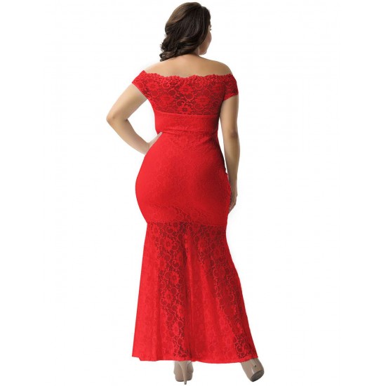 Plus Size Red Lace Elegant Party Gown