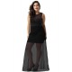 Plus Size Black Sleeveless Short Dress with Floor Length Sheer Overlay