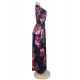 Short Sleeve Pocket Design Navy Blue Floral Maxi Dress