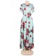 Plus Size Pocket Design Short Sleeve Mint Floral Maxi Dress