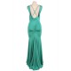 Green Elegant Embroidery Backless Sleeveless Party Gown