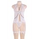 White Sheer Mesh Babydoll Lingerie Garter Set