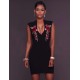 Rose Embroidery Black Mini Dress