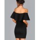 Black Ruffle Off-Shoulder Embroidery Bodycon Dress