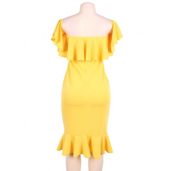 Plus Size Ruffle Off-Shoulder Bodycon Party Yellow Mermaid Dress