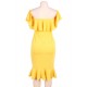 Ruffle Off-Shoulder Bodycon Party Yellow Mermaid Dress