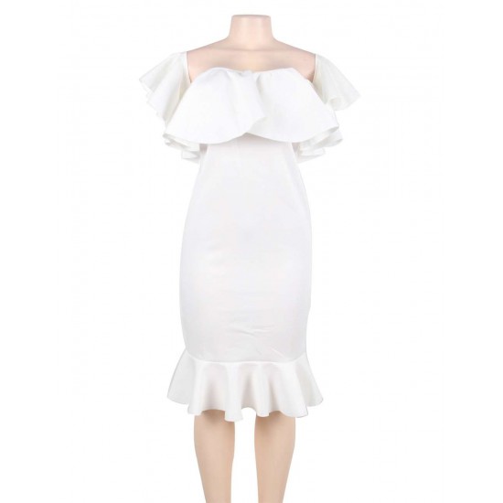 Plus Size White Off-Shoulder Ruffle Bodycon Mermaid Party Dress