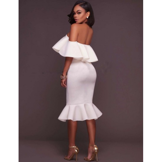 Plus Size White Off-Shoulder Ruffle Bodycon Mermaid Party Dress