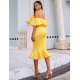 Ruffle Off-Shoulder Bodycon Party Yellow Mermaid Dress