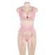 Seductive Pink 3 Piece Delicate Lace Bra Garter Set