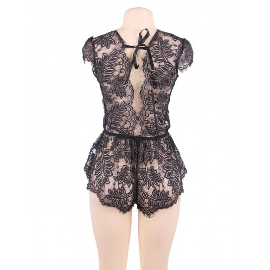 Black Lace Deep V Sexy Teddy