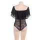 Plus Size Black Lace Ruffle Off-The-Shoulder Teddy