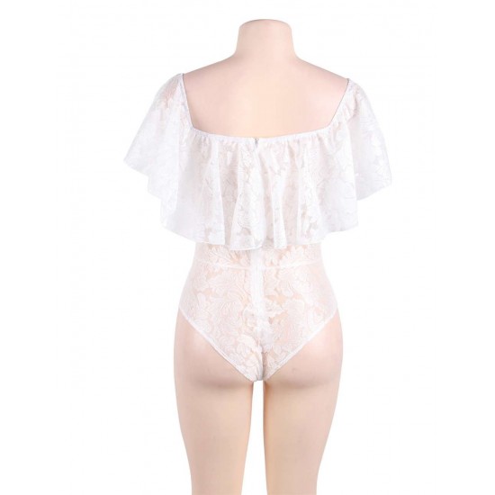 Dreamy Off Shoulder White Lace Ruffle Teddy