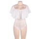 Plus Size White Lace Ruffle Off-The-Shoulder Teddy