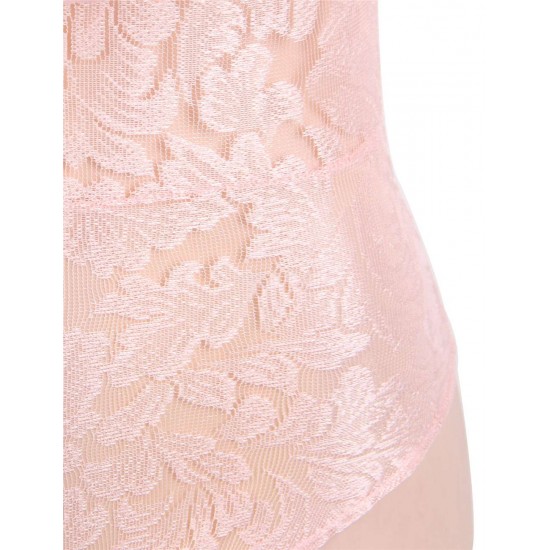 Dreamy Pink Lace Ruffle Off Shoulder Teddy