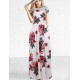 Short Sleeve Pocket Design White Floral Maxi Dress