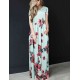 Mint Pocket Design Short Sleeve Floral Maxi Dress