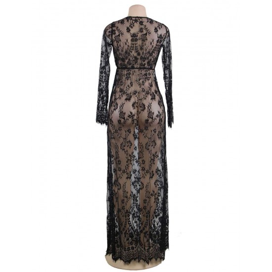 Black Delicate Lace Long Sleepwear Gown