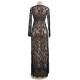 Plus Size Black Delicate Lace Long Sleepwear Gown