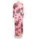 Pocket Design Pink Floral Long Sleeve Maxi Dress