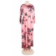 Pocket Design Pink Floral Long Sleeve Maxi Dress