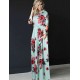 Pocket Design Green Long Sleeve Floral Maxi Dress